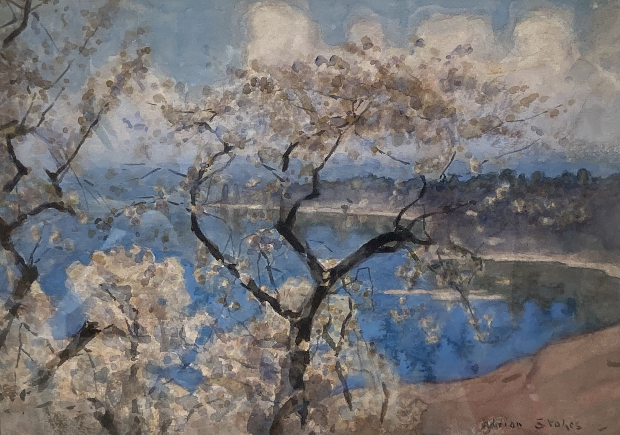 Adrian Stokes (1854-1935), watercolour, Spring by Lake Leman, signed, label verso, 24 x 34cm